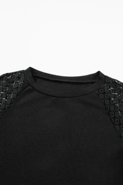 Outlet Dear-Lover Lace Long Sleeve Textured Pullover Black