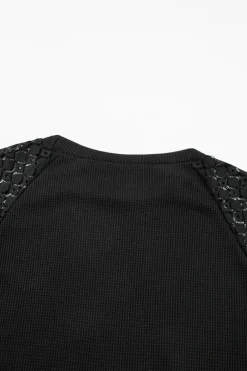 Outlet Dear-Lover Lace Long Sleeve Textured Pullover Black