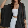 Fashion Dear-Lover Lace Trim Ribbed Oversize Kimono Black