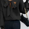 Best Dear-Lover Lantern Sleeve V Neck Knot Back Sweater Black