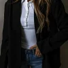 Best Dear-Lover Lapel Flap Pocket Buttoned Blazer Black