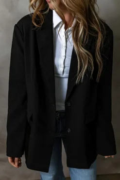 Best Dear-Lover Lapel Flap Pocket Buttoned Blazer Black