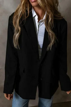 Best Dear-Lover Lapel Flap Pocket Buttoned Blazer Black