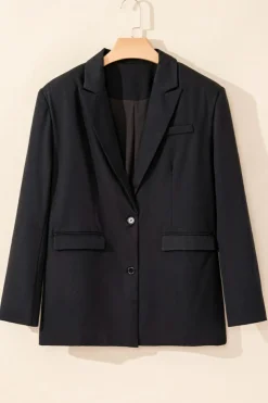 Best Dear-Lover Lapel Flap Pocket Buttoned Blazer Black