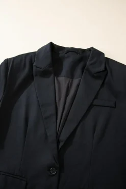 Best Dear-Lover Lapel Flap Pocket Buttoned Blazer Black