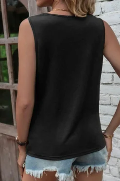 Outlet Dear-Lover Laser Cut Slits Twist Front Tank Top Black