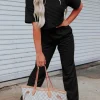 Best Dear-Lover Lattice Textured Cropped Tee and Jogger Pants Set Black