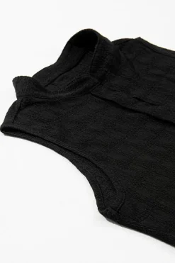 Fashion Dear-Lover Lattice Textured Split Neck Tank Top Black