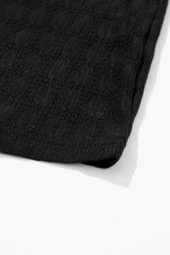 Fashion Dear-Lover Lattice Textured Split Neck Tank Top Black