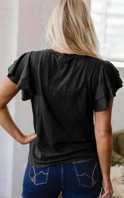 Online Dear-Lover Layered Ruffle Short Sleeve Round Neck Top Black