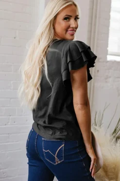 Online Dear-Lover Layered Ruffle Short Sleeve Round Neck Top Black