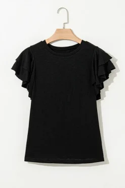 Online Dear-Lover Layered Ruffle Short Sleeve Round Neck Top Black