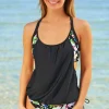 Best Dear-Lover Black Layered-Style Floral Tankini with Triangular Briefs Black flowers
