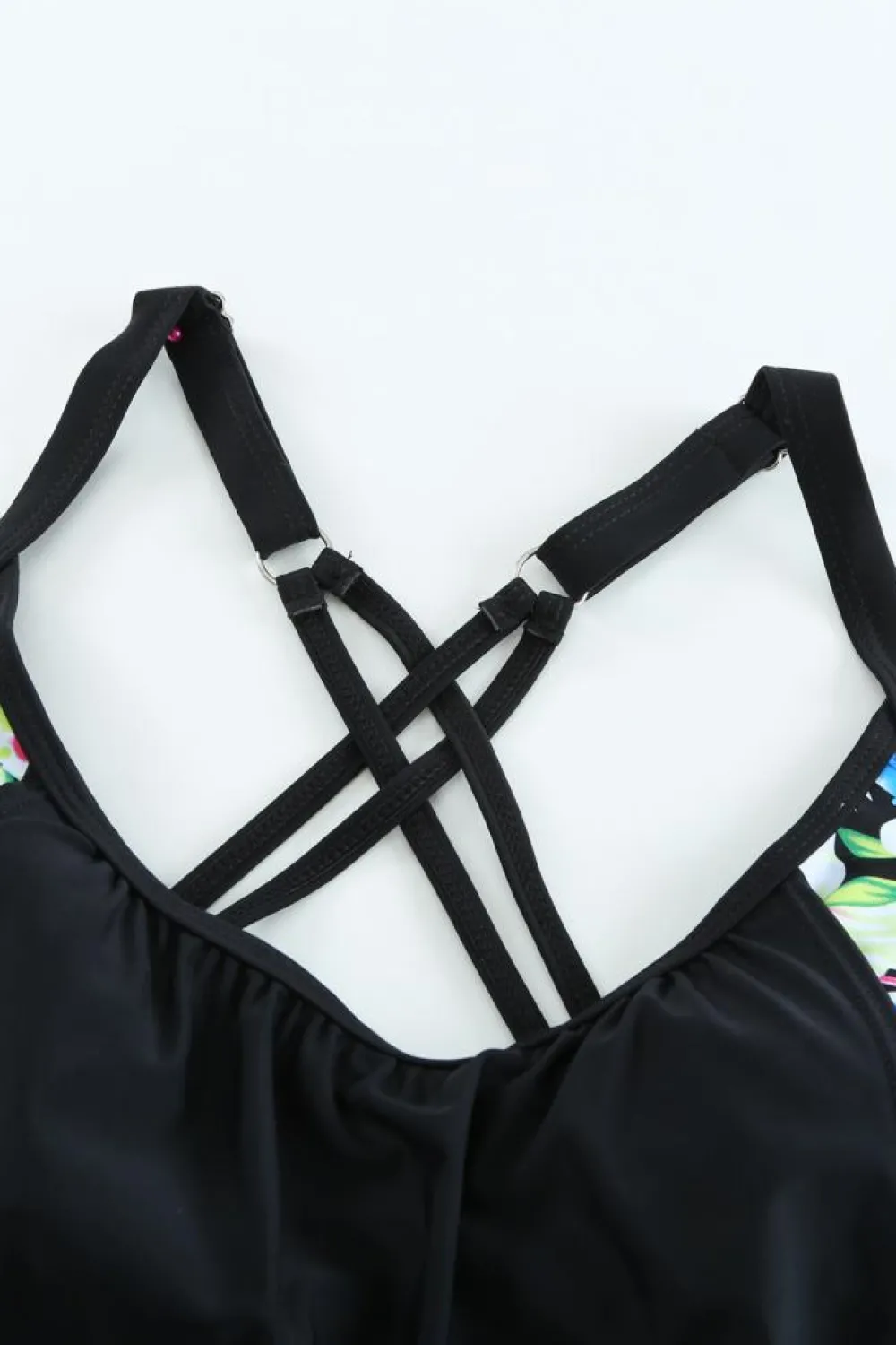Best Dear-Lover Black Layered-Style Floral Tankini with Triangular Briefs Black flowers