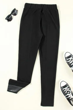 Sale Dear-Lover Leather Panel Patchwork High Waist Leggings Black