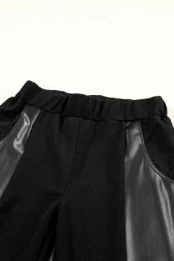 Sale Dear-Lover Leather Panel Patchwork High Waist Leggings Black