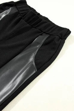 Sale Dear-Lover Leather Panel Patchwork High Waist Leggings Black