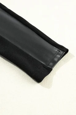 Sale Dear-Lover Leather Panel Patchwork High Waist Leggings Black