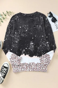Sale Dear-Lover Leopard Bleached Pullover Sweatshirt Black
