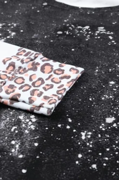 Sale Dear-Lover Leopard Bleached Pullover Sweatshirt Black