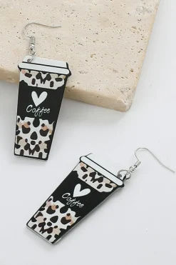 New Dear-Lover Leopard Coffee Print Beverage Cup Shape Earrings Black
