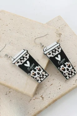 New Dear-Lover Leopard Coffee Print Beverage Cup Shape Earrings Black