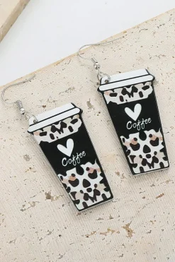 New Dear-Lover Leopard Coffee Print Beverage Cup Shape Earrings Black