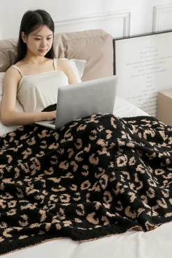 Outlet Dear-Lover Leopard Grain Knitting Blanket 127*152CM Black