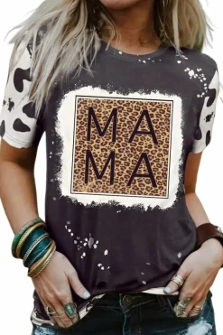Online Dear-Lover Leopard MAMA Graphic Tie Dye Casual Tee Black
