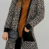 Sale Dear-Lover Leopard Patched Pocket Open Front Cardigan Black