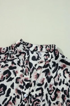 Online Dear-Lover Leopard Print Buttoned Front 3/4 Sleeve Tiered Ruffled Hem Dress Black