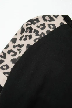 Outlet Dear-Lover Leopard Print Colorblock Raglan Sleeve Sweatshirt Black