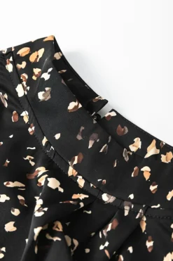 Online Dear-Lover Leopard Print Lantern Sleeve Mock Neck Pleated Blouse Black