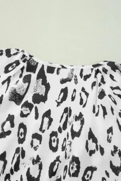 Online Dear-Lover Leopard Print Ruched V Neck 3/4 Sleeve Blouse Black