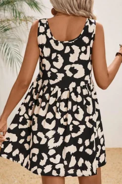 Online Dear-Lover Leopard Print U Neck Sleeveless High Waist Dress Black
