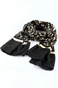 Discount Dear-Lover Leopard Printed Raw Edge Warm Scarf Black
