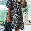 Online Dear-Lover Leopard Puff Sleeve Buttons Front Shirt Dress Black