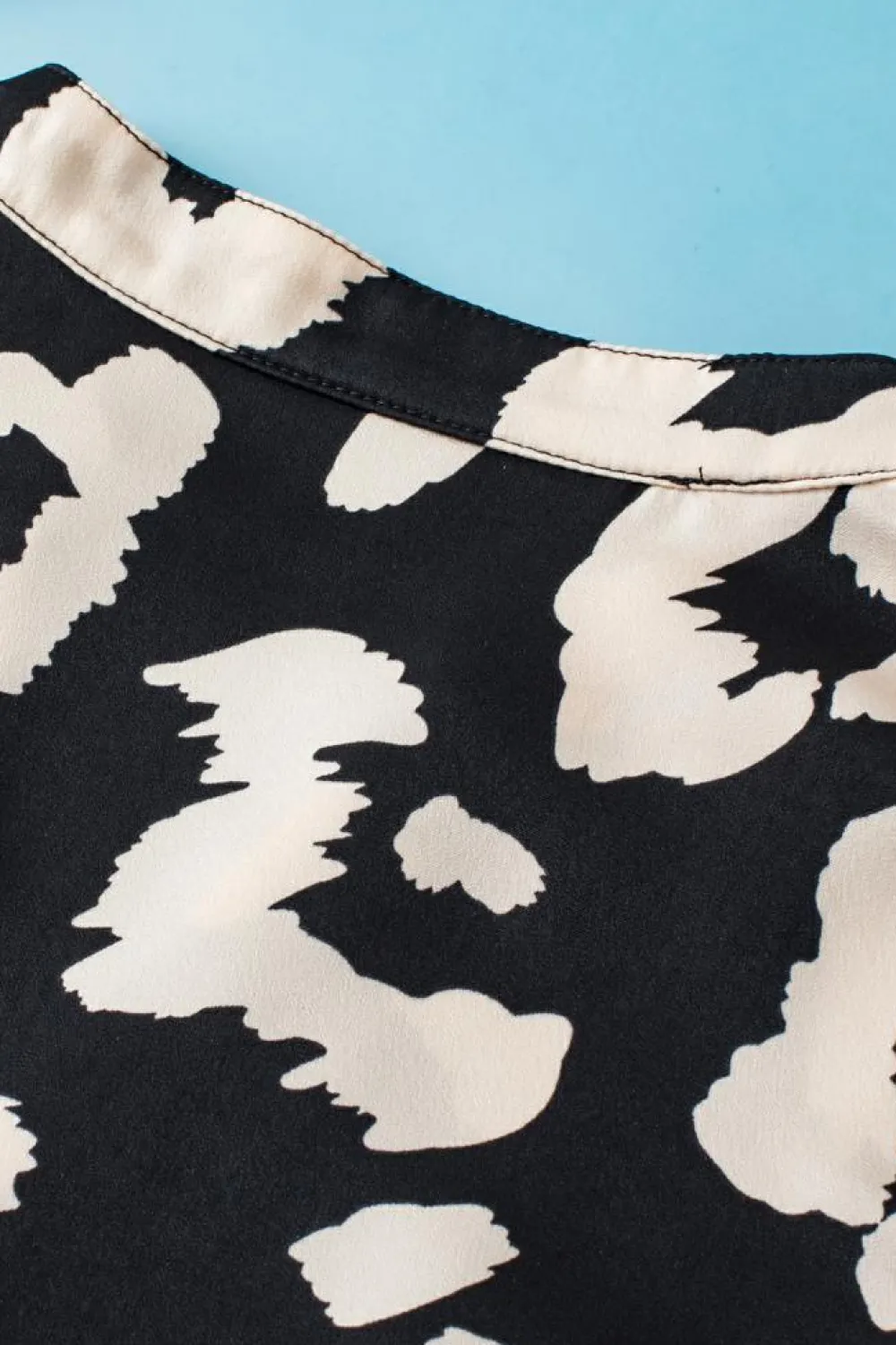 Online Dear-Lover Leopard Ruffled Flutter Sleeve Split Neck Blouse Black