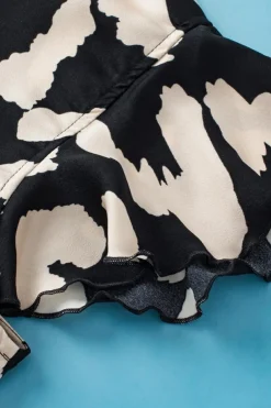 Online Dear-Lover Leopard Ruffled Flutter Sleeve Split Neck Blouse Black