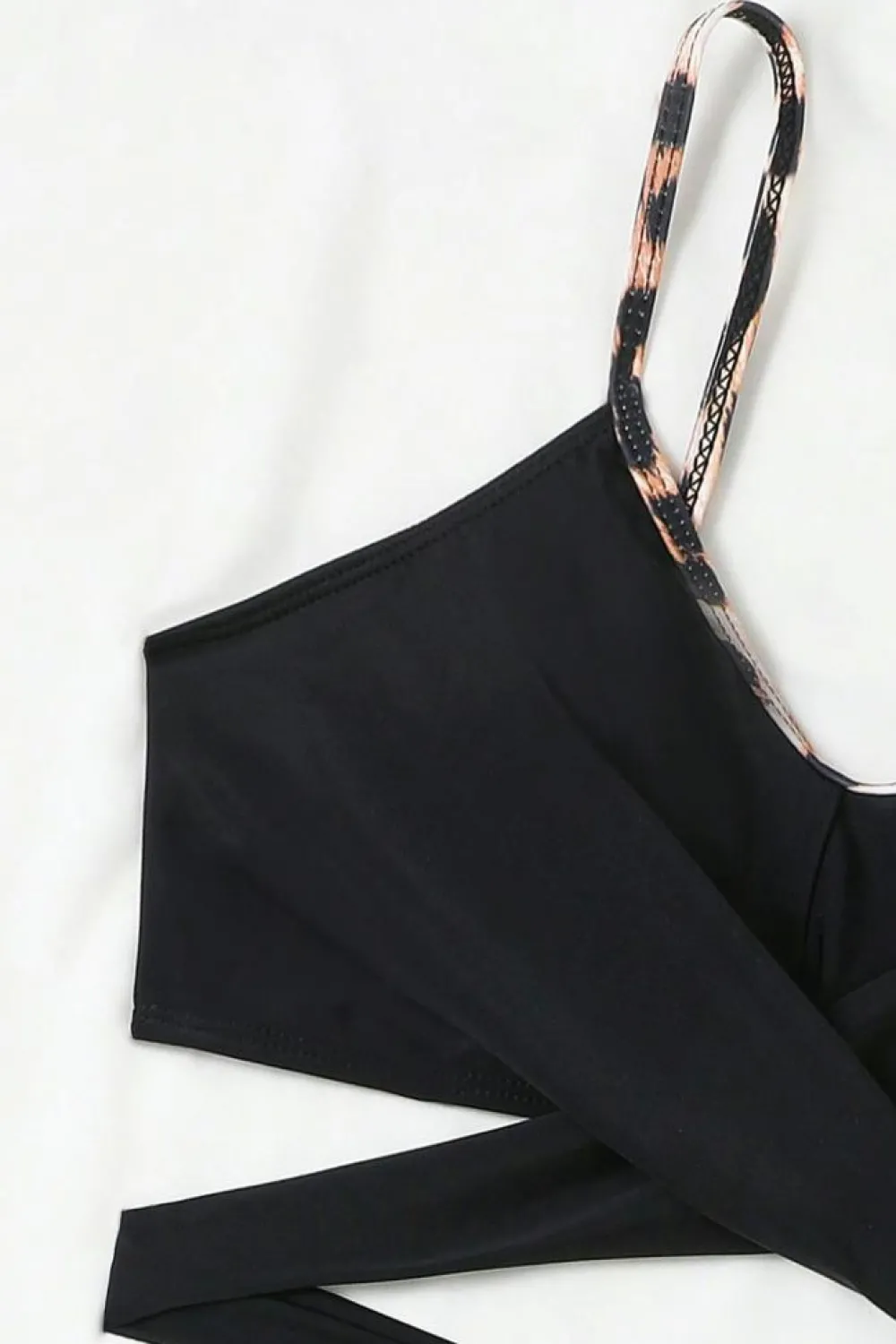 Sale Dear-Lover Leopard Splicing Criss Cross Tie Spaghetti Straps High Waisted Bikini Black