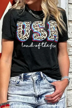 Outlet Dear-Lover Leopard UAS land of the free Graphic T Shirt Black