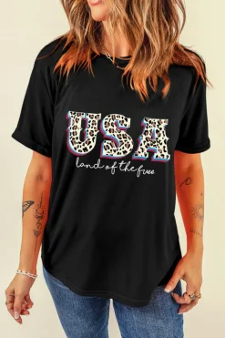 Outlet Dear-Lover Leopard UAS land of the free Graphic T Shirt Black