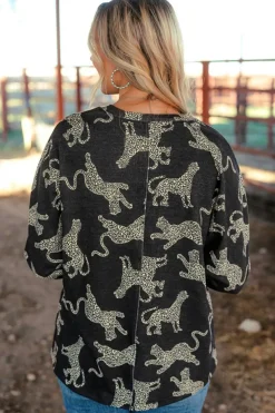 Fashion Dear-Lover Lively Cheetah Print Long Sleeve Top Black