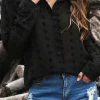 Discount Dear-Lover Long Sleeve Button Fuzzy Polka Dot Shirt Black