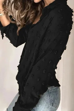 Discount Dear-Lover Long Sleeve Button Fuzzy Polka Dot Shirt Black