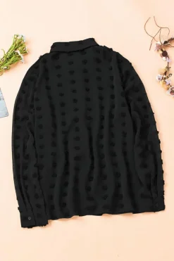 Discount Dear-Lover Long Sleeve Button Fuzzy Polka Dot Shirt Black