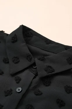 Discount Dear-Lover Long Sleeve Button Fuzzy Polka Dot Shirt Black