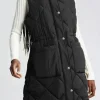 Hot Dear-Lover Longline Quilted Stand Collar Puffer Vest Black