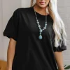 Fashion Dear-Lover Loose Half Sleeve Hi Low Hem T Shirt Black