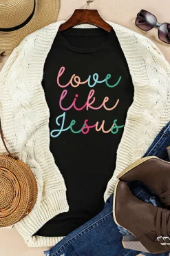 New Dear-Lover Love Like Jesus Crew Neck Graphic Tee Black
